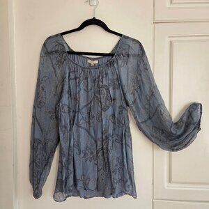 Silk Sheer Blue Paisley Blouse